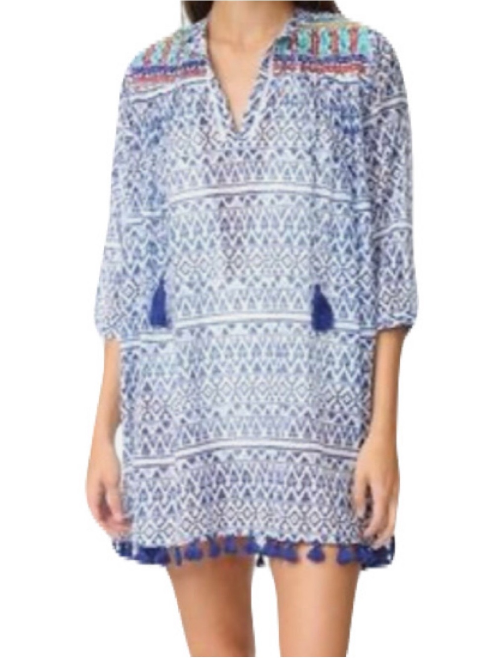 Roberta Roller Rabbit Medium Blue & Multicolor Embroidered Boho Dress Festival